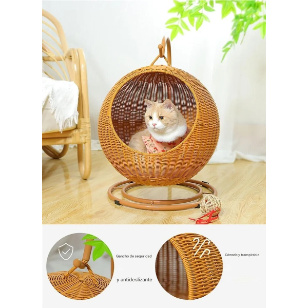 Cama De Mimbre Para Gatos Colgable - Imagen 6